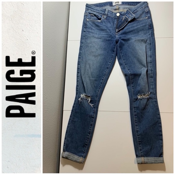 PAIGE VERDUGO Ankle Distressed
Busted Knee Women's Denim Jeans Size 27 Designer - Picture 9 of 14